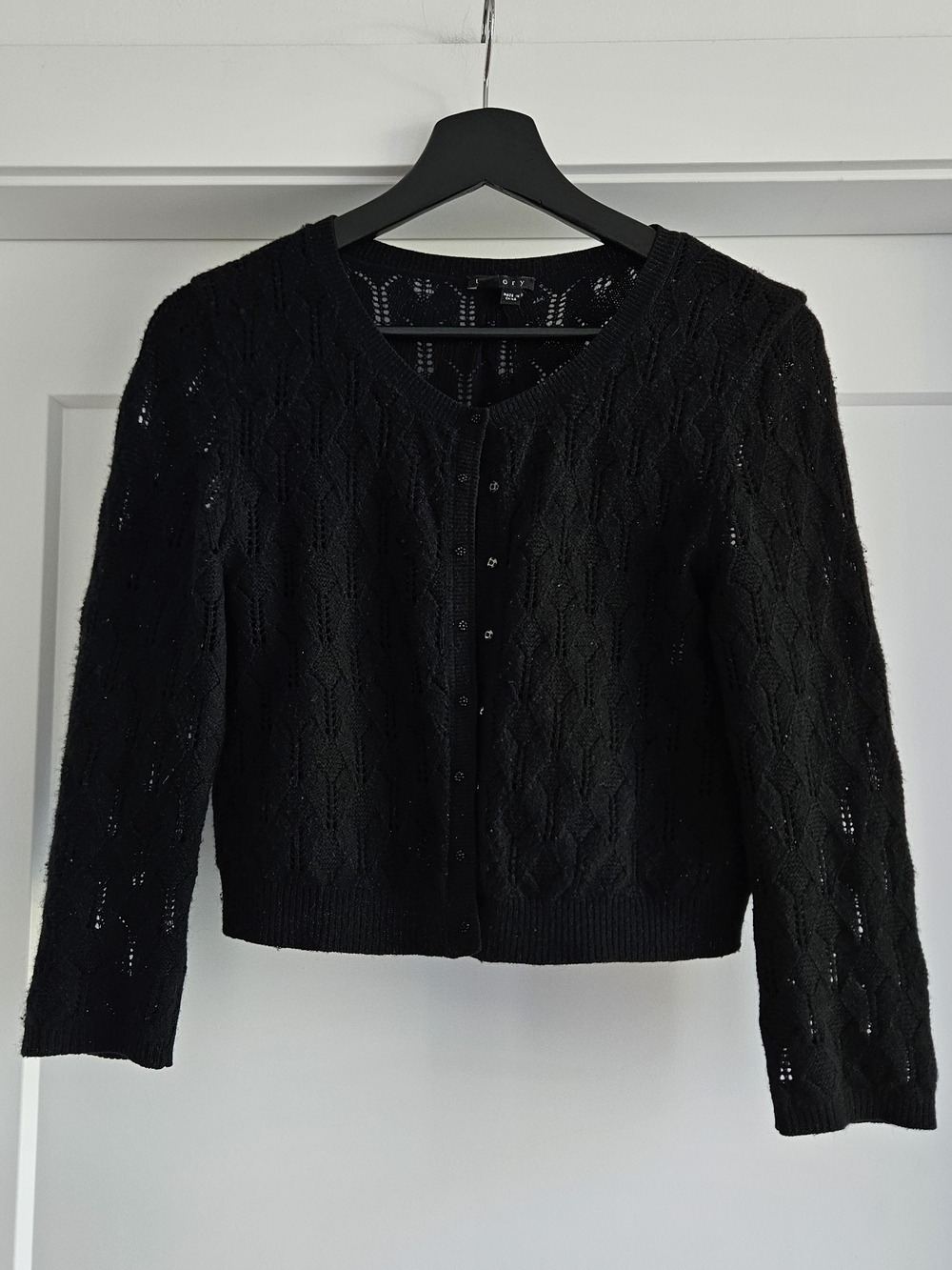 Theory Black Cashmere Silk Blend Openwork Knit Button-Front Cardigan Sz Medium